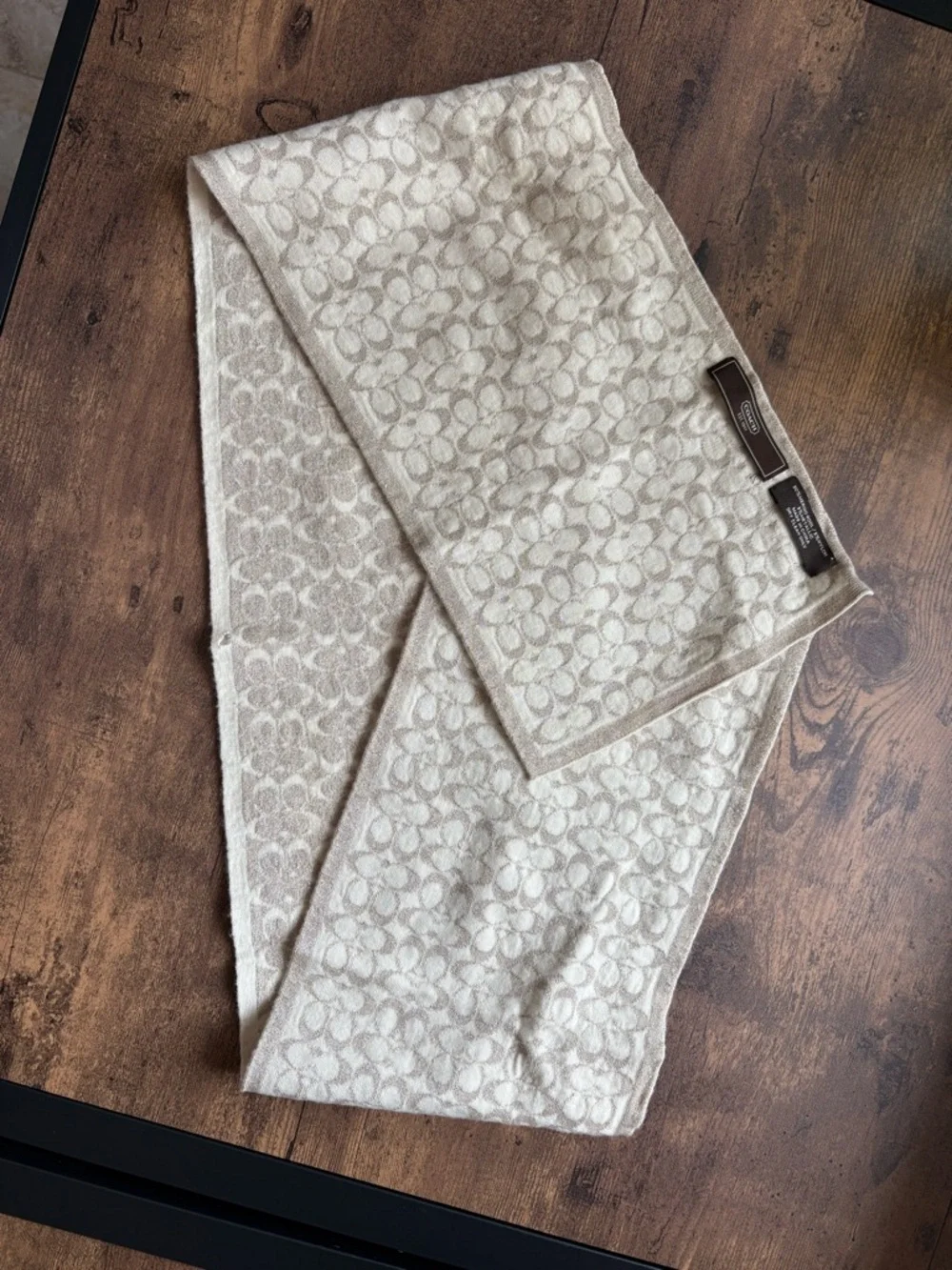 Coach Cream and Taupe Signature Jacquard Scarf